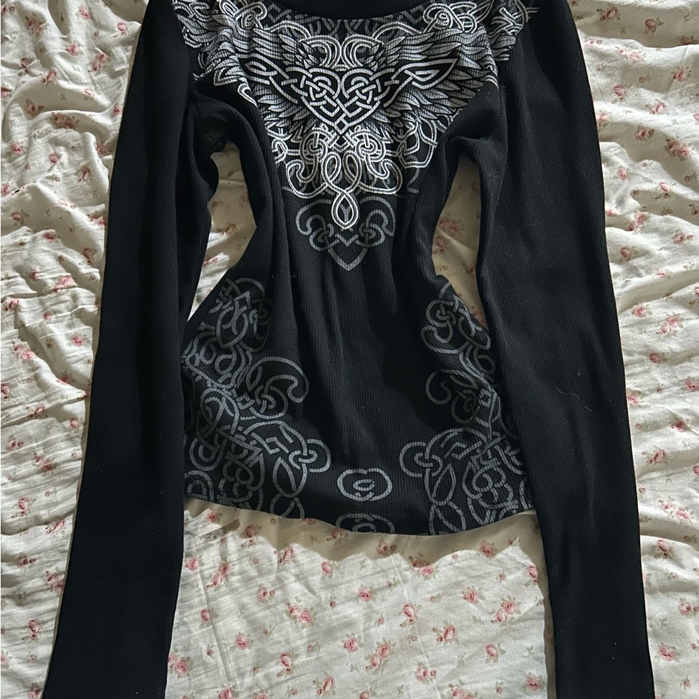 Black Long Sleeve Top with Intricate Design